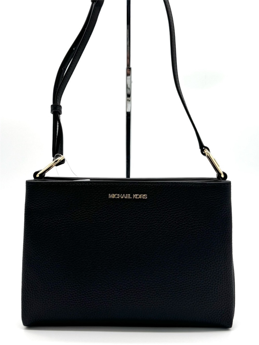 Michael Kors Trisha Medium Pebbled Leather Crossbody Bag Black/Gold